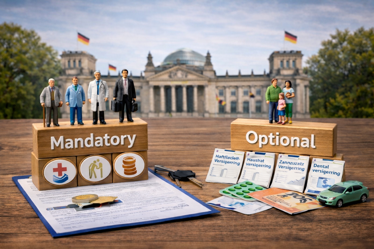 Overview of Germany’s insurance system showing mandatory and optional coverage
